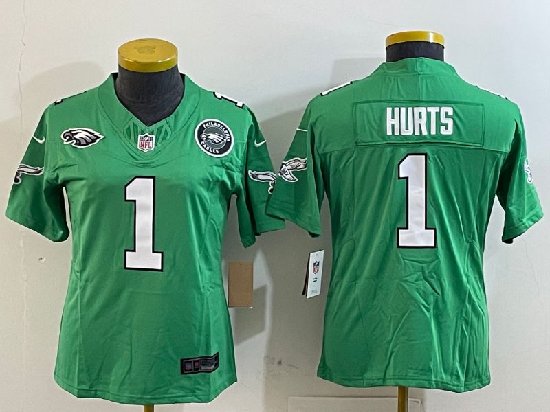 Youth Philadelphia Eagles #1 Hurts Green three generations 2025 Nike Vapor Limited NFL Jersey style 5